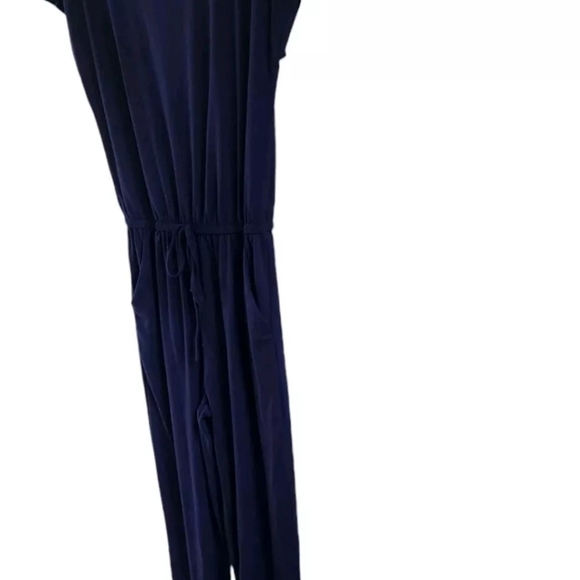 Pretty Garden Navy Blue Jumper One Piece Jogger Legs Cap Sleeves Size Small New - Picture 3 of 5